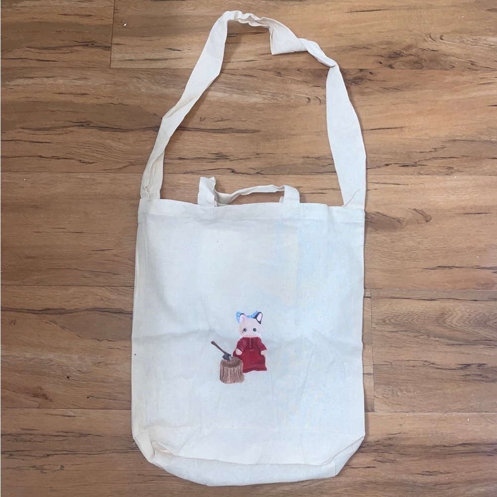 Hand painted calico critter tote bag